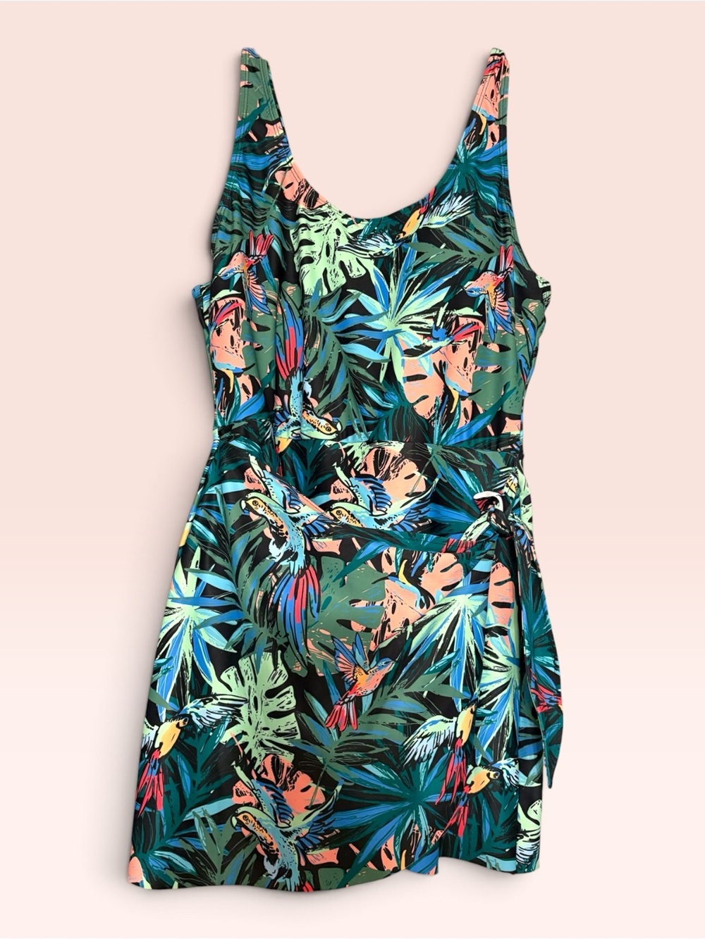 Tahari Green Multi Tropical Swim Dress One Piece